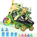 4-Pejiijar Kids Quad Roller Skate,Roller Skates for Girls Boys,with Adjustable Size&Double Brakes&Luminous Wheels&Protective Gear,3-Point Balance Roller Shoes for Beginners (Camouflage Green, XS)