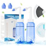 URAQT Neti Pot, 2 PCS Nasal Rinse Kit Nose Wash Cleaner, 300ml Sinus Rinse Bottle with 20 Nasal Wash Salt Packets and 10 Thermometer Sticker, Pressure Rinse Nasal Irrigation for Adult and Kid BPA Free