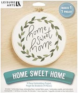 Leisure Arts Embroidery Kit 6" Home Sweet Home - Embroidery kit for Beginners - Embroidery kit for Adults - Cross Stitch Kits - Cross Stitch Kits for Beginners - Embroidery Patterns