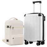 COOLIFE Cabin Suitcase 55X35X20cm and Cabin Backpack 20L(40X25X20cm) Set for Ryanair Airlines Carry on Hand Cabin Luggage Travel Bag Hard Shell Suitcase with TSA Lock (White, 55 x 35 x 20cm -Set 2pcs)