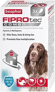 Beaphar | FIPROtec® COMBO for Medium Dogs (10–20kg) | Kills Fleas, Flea Eggs & Ticks | Stops Fleas Multiplying on Pet and in Home | Vet Strength Treatment | 3 Pipettes
