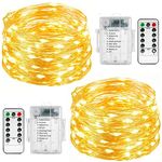 FANSIR Fairy String Lights, 2 Set 33ft 100 Led Fairy Lights Battery Operated Copper Wire Lights with Remote Control 8 Mode Waterproof Lights for Home Garden Bedroom Centerpiece Wedding Party (Warm)