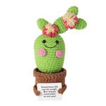 lasuroa Positive Cactus Crochet, 6.5 Inch Handmade Knitted Cactus Toy Cute Funny Mexican Fiesta Cactus Plant Emotional Support Life Doll Gifts with Encouragement Card for Adults Kids Decor