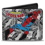 Buckle-Down Mens Buckle-down Pu Bifold - The Amazing Spider-Man Stacked Comic Books/Action Poses Grays Bi Fold Wallet, Multicolor, One Size US