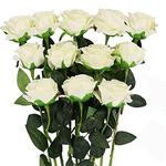 BloFloWorl 12PCS Artificial Rose Flowers Bouquet Long Stem Fake Rose Flowers Silk Realistic Blossom Rose Plants for Home Garden Wedding Office Decoration (White)