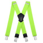 Suspenders for Men and Women Adjustable X Back 1.57 Inch Wide Elastic Heavy Duty Braces with Strong Metal Clips Men's Leather Shirt Pants Belt Swivel Straps for Work, Party, Festival, Green