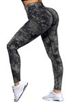 OMKAGI Women Scrunch Butt Lifting Leggings Seamless High Waisted Workout Yoga Pants(S,88-Black Tie Dye), 88-black Tie Dye, Small