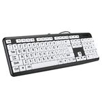 Large Print Computer Keyboard, Full Size Low Vision Wired Keyboard with Standard 104 Keys High Contrast Black and White Keys, Elderly Keyboard for Kids Visually Impaired Low Vision Individuals(Black)