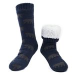 MaaMgic Men's Slipper Socks Non-Slip Thermal Fleece Lining Knit Knee Socks Cute Animal Home Bootee Warm Winter Socks,Navy X2,SIZE UK9-11,SIZE US13-15