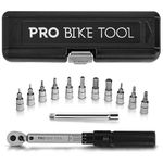 PRO BIKE TOOL 1/4 Inch Drive Click Torque Wrench Set – 2 to 20 Nm – Bicycle Precision Maintenance Kit for Road & Mountain Bikes - Includes Allen & Torx Sockets, Extension Bar & Storage Box (Silver)