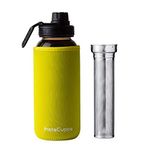 InstaCuppa Borosilicate Glass Water Bottle 1000 ML with Full Length Stainless Steel Infuser, Fruit Infused Detox Recipes eBook, Time Markings, Sports Sipper Lid, Removable Neoprene Sleeve,Yellow