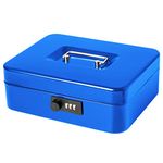 Jssmst Large Cash Box with Combination Lock – Durable Metal Cash Box with Money Tray Blue(9.8 x 7.9 x 3.5), SM-CB07002L