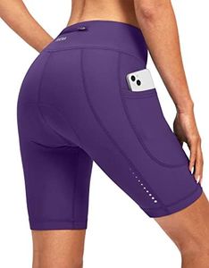 Women's 4D Padded Bike Shorts Cycling Padding Riding Bicycle Road Mountain Biking Cycle Spin Shorts for Women with Zipper Pockets(Purple,M)