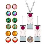 YouU 33 pcs Demon Slayer Earrings Ear Studs Necklace Set Tanjiro Earrings Anime Stickers