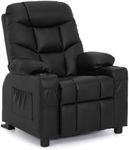 MCombo Big Kids Recliner for Ages 3+, Child Reclining Chair, Toddlers Recliner Sofa with Cup Holders (Faux Leather, Black)