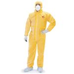 TigerTough Chemical Protection Coveralls for Men - Hazmat Suits with Hood, Zipper & Elastic Waist for Industrial Use, Yellow, X-Large