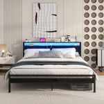 BOFENG King Bed Frame with Headboard Storage,USB Charging Station,Heavy Duty Metal Platform LED Bed Frame King Size with Storage No Box Spring Needed,Strong Metal Slats,Mattress Foundation,Noise Free