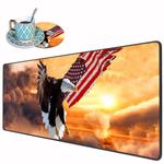 Desk Pad Mat Gaming Mouse Pads with Coasters, 31.5"x 11.8" XXL Large Gaming Mouse Mat Desk Pad with Non-Slip Base and Stitched Edge for Home Office Gaming Work, American Flag Bald Eagle