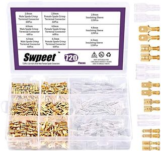 Swpeet 720Pcs Gold 2.8/4.8/6.3mm Male and Female Spade Quick Connectors Wire Crimp Terminal Block with Insulating Sleeve Assortment Kit Perfect for Electrical Wiring Car Audio Speaker