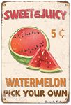Sweet & Juicy Watermelon Pick Your Own Vintage Watermelon Tin Signs, Fun Fruit Decor Summer Sweet Kitchen Wall Decor Pink Art Metal Sign Watermelon Kitchen Decor for Home 6x8 In