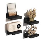 SRIWATANA Small Floating Shelves for Wall Set of 4, Decorative Wooden Shelves Wall Mounted for Bedroom, Living Room, Bathroom, Kitchen (10.2 x 10.2 x 4 cm, Black)