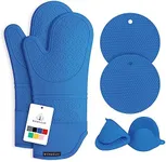 Rorecay Extra Long Oven Mitts and Pot Holders Sets: Heat Resistant Silicone Oven Mittens with Mini Oven Gloves and Hot Pads Potholders for Kitchen Baking Cooking, Quilted Liner, Pack of 6 (RoyalBlue)
