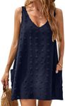 Blooming Jelly Womens Swiss Polka Dot Swimsuit Cover Up Dress Bathing Suit Cover upBikini Coverup (Medium, Dark Blue)