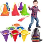 3 in 1 Carnival Games Set, Soft Plastic Cones Cornhole Bean Bag Ring Toss Game with Storage Bag, Indoor Outdoor Lawn Yard Games for Kids Adults - Birthday Party Family Reunion Supplies