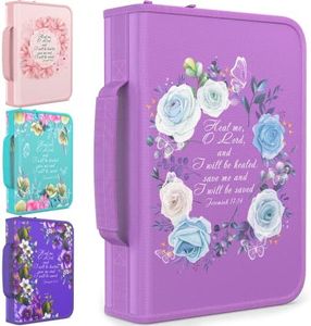 DEHITE Bible Cover Case for Women – Bible Carrying Bags Medium & Large Sizes – | Pen Slots | Premium Fabric, Lilac, Large