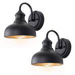 GOALPLUS Black Gooseneck Lights for Farmhouse, 2 Pack Outdoor Barn Light Fixture, Exterior Wall Mount Lighting with Gold Interior, 7in. Small Wall Sconce for Porch, Garage, Patio