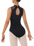 BAKPH Women's Turtleneck Dance Ballet Leotard With Durable Lace,Water-drop Hollow Back, Sleeveless Black, Small