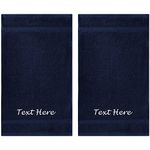 Personalized Towels Set with Embroidered Text - 2 Pack Highly Absorbent & Super Soft Turkish Cotton Hand Towels for Spa, Gym, Pool and Hotels - 16"x27" Monogrammed Towels - Navy Towel Set