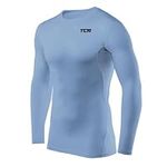 TCA Men's HyperFusion Compression Base Layer Top Long Sleeve Under Shirt - Crew Neck - Ice Blue, L