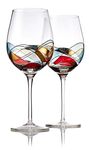 Red Wine Glasses Set of 2 Unique Hand Painted Wine Glasses Drinkware Essentials 11"H 28oz Wine Lover Jumbo Wine Glass Glassware Gifts Ideas for Women Inspired by the 'Duomo di Milano'