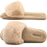 COFACE Womens Fuzzy Slippers for Women Open Toe Slippers With Arch Support Plantar Fasciitis Orthotic Slipper for Woman Indoor House Pantoufles pour Femmes Size 9