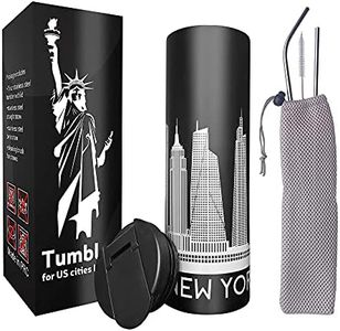 Vacuum Insulated Tumbler with Straw and Flip Lid Stainless Steel Water Bottle Iced Coffee Travel Mug Cup 15oz Gift Box Skyline Map (New York)