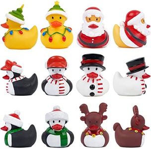 THE TWIDDLERS - 12 Christmas Rubber Ducks Bath Toys, Assorted Festive Design & Vibrant Colours - Santa, Snowman, Rudolph, Party Favours Gifts, Xmas Stocking Fillers for Babies, Kids, Children