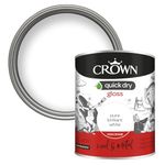 Crown Paint WOOD AND METAL Pure Brilliant White - Quick Dry Gloss Paint for Wood, Metal and uPVC - Radiators, Skirting Boards and Doors - Interior & Exterior - Water Based, Non Yellowing - 750ml