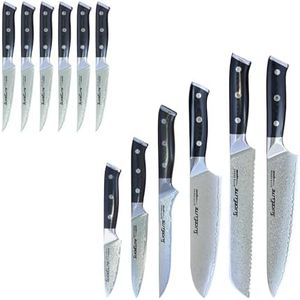 SliceElite Elite Series 12 Piece VG10 Damascus Kitchen Knife Set Chef Santoku Bread Utility Paring Fillet Steak Blades Forged Carbon Fiber Handle Cooking Cutlery Gift Box Professional Culinary Knives