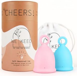 WE KEEO Menstrual Cup - Reusable, Soft & Safe Medical Grade Silicone Period Cup - 12 Hours Comfort - Eco Friendly Tampon & Pad Alternative for Active Lifestyle & Heavy Flow (Pink & Blue)