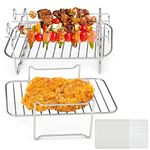 Jetcloud 2pcs Air Fryer Rack +100x Air Fryer Liner,Stainless Steel Double Layer Air Fryer Accessories with 4x Grilling Skewers Metal Dehydrator Rack Holder for Double Basket Air Fryers Roasting Oven