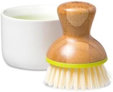 Full Circle Bubble Up- Eco-Friendly Bamboo Dish Brush & Ceramic Soap Dispenser - Natural Scrub Set for Dishes, Cast Iron - Kitchen Cleaning with Handle, White