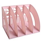 Elezeal A4 File Holder Magazine File Folder Desk Organizer, Compartments Bookshelf Document Divider Paper Box Bookends for Office Home Organization and Storage Racks (Pink, 4 Compartments)