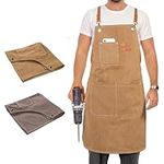 INMTIE Gardening Apron Aprons with Pockets for Work Carpenter Apron and Shop Aprons for Men & Women Heat & Flame Protection With Tool Pockets (Khaki)