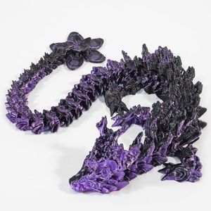 Outgoto 3D Printed Cherry Blossom Dragon – 11.8in Realistic Articulated Dragon Fidget Toy, Desk Décor and Collectible (Black Purple)