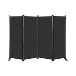 MAYOLIAH 4 Panel Room Divider Folding Privacy Screen with Wider Support Feet 6Ft Tall Partition Room Separator Black