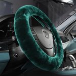 MLOVESIE Australian Genuine Sheepskin Car Steering Wheel Cover Fluffy Natural Wool Steering Wheel Protector Warm Winter Anti-Slip Universal Fit 13.5-16.5 inch