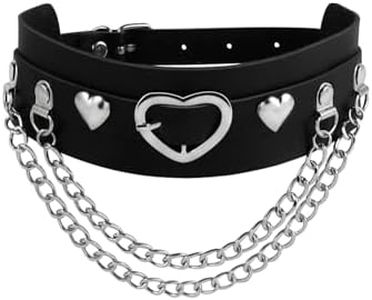 MILAKOO noir PU collier en cuir avec le cœur et la chaîne double collier gothique choker bande de cuir réglable