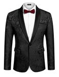 COOFANDY Men's Floral Tuxedo Jacket Paisley Shawl Lapel One Button Suit Blazer Jacket for Dinner Party Wedding Prom Black