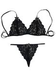 Xs and Os Women Bikini Lace Bra Panty Lingerie Set (Black, X-Large)